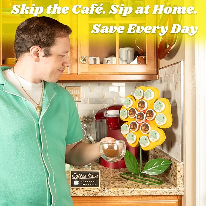 Made Easy Kit Front Facing Countertop Coffee Pods Holder - Compatible with K-Cups Practical meets Whimsical - Coffee Bar Decor for Home Café Kitchen Nook (Yellow Sunflower)