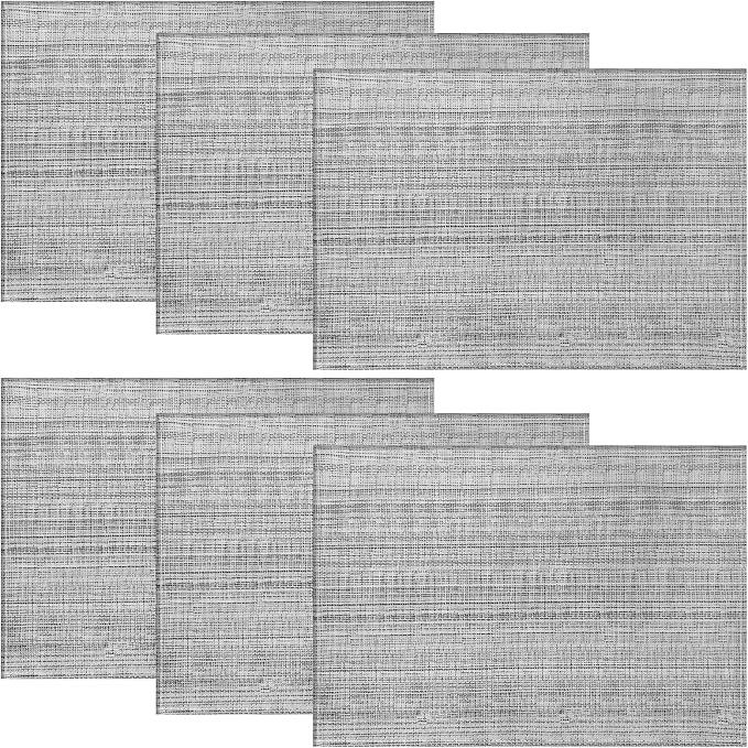 Niviy Grey Placemats Set of 6, 12x18 Inch Washable Easy to Clean Heat-Resistant Anti-Skid Grey Placemats for Holiday Party Kitchen Dining Room Decoration