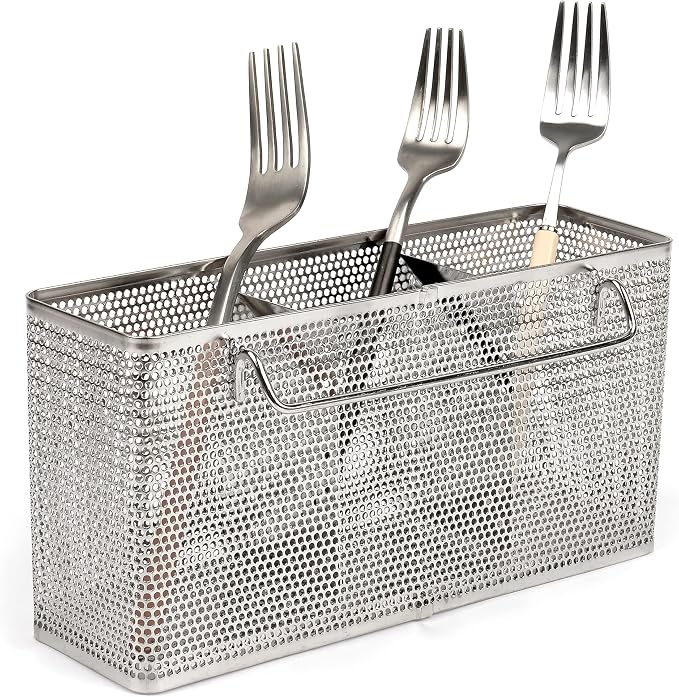 LENITH Kitchen Utensil Chopsticks Perforated Holder with Hooks - 304 Stainless Steel Storage for Organizer Dishwasher Safe (Large Rectangle)