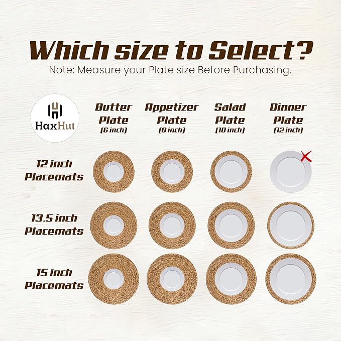 13.5” Woven Placemats, Round Rattan Placemats Set of 6, Natural Wicker Chargers for Dinner Plates, Heat Resistant, Easy to Clean, and Non-Slip – Elegant and Practical Addition to Your Dining Table