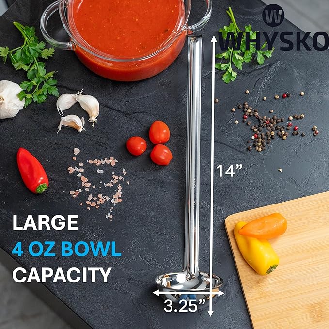 Whysko Soup Ladles Stainless Steel, 3-Pack of 4 oz. Metal Ladle Spoons, Rustproof Heat-Resistant Materials for Cooking and Serving Soups and Sauces, Commercial Grade Kitchen Essentials