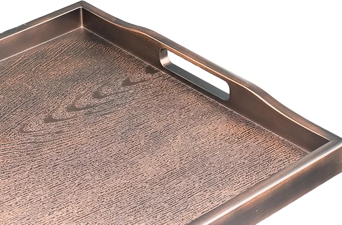 Bam & Boo Square Plastic Serving Tray 11.5" x 11.5" x 1" with Handles Wood Grain Texture Padded Bottom