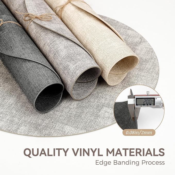 13"Round Placemats Set of 4, Reversible Faux Leather Heat Resistant Table Mats, 100% Waterproof Oilproof Wipeable Table Protective Placemats for Vinyl, Washable for Indoor & Outdoor Use (4, Deep Gray)