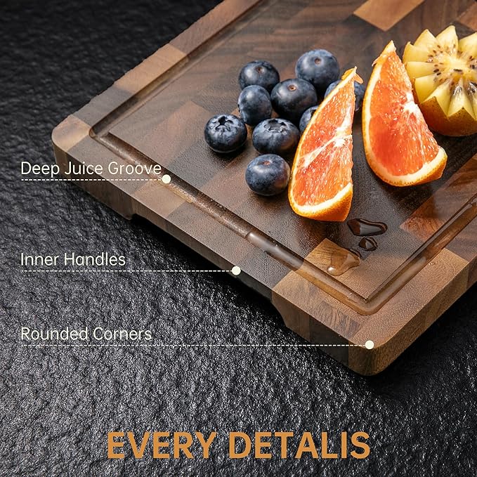 THETCHRY Walnut Wood Small Cutting Board, Compact Chopping Board with Deep Juice Groove, Knife Friendly & Non-Slip Design, 10x8x0.8 Inch for Fruit Cheese Prep