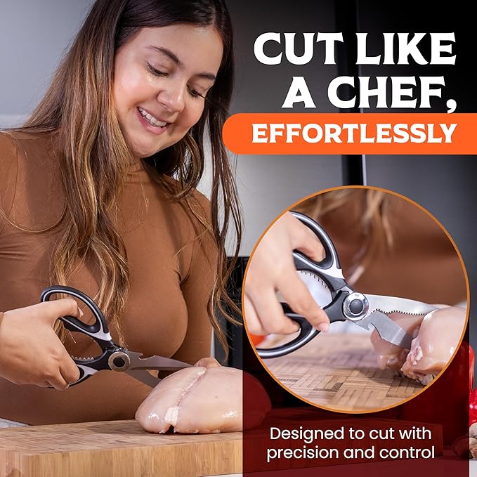 SpartaSake 2-Pack Premium Stainless Steel All Purpose Kitchen Shears with Sleeve - Heavy Duty Ultra Sharp kitchen Scissors for Food-Multipurpose Food Scissors for Meat Poultry Vegetable (Black-White)