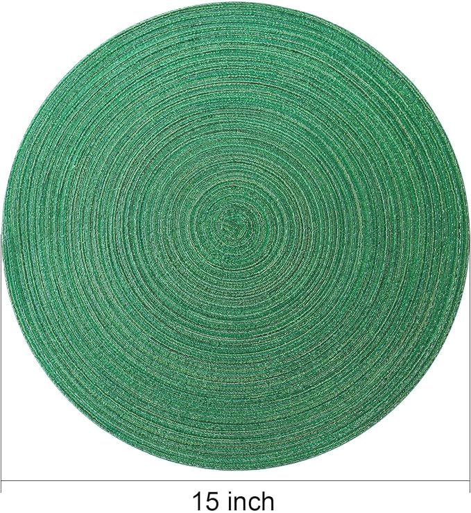 AHHFSMEI Round Braided Placemats Set of 6 Woven Table Mats for Dining Table Heat Resistant Easy to Clean Perfect for Kitchen & Home Decor (Christmas Green)