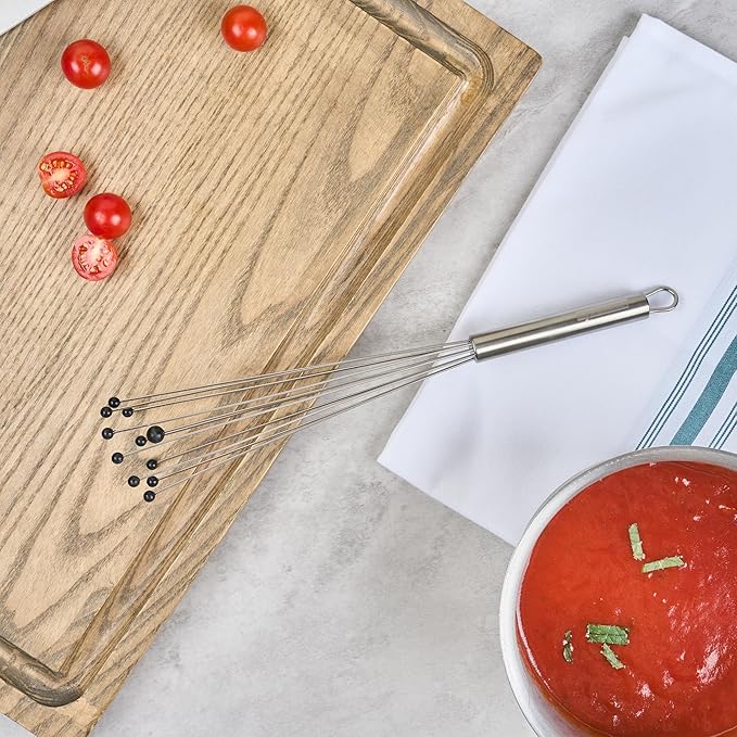 Restaurantware 12.5 in Stainless Steel Ball Whisk with Silicone Tips - German Standard Sauce & Gravy Whisk, Non-Scratch, Dishwasher Safe - Non-Stick Silicone Ball Whisk for Baking