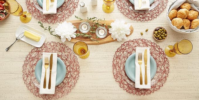 DII Woven Paper Tabletop Collection Holiday or Event Decor, Round Placemat Set, 15" Dia, Spice, 6, Piece