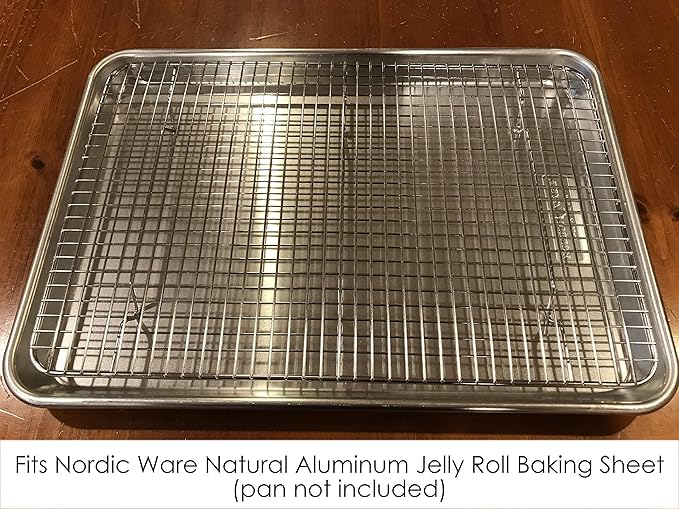 Stainless Steel Cooling Rack - Heavy Duty & Oven Safe, Good for Cooling, Baking & Roasting - Fits Standard Jelly Roll Baking Pans - Perfect for Cookies, Cakes & More (10" x 14.75")