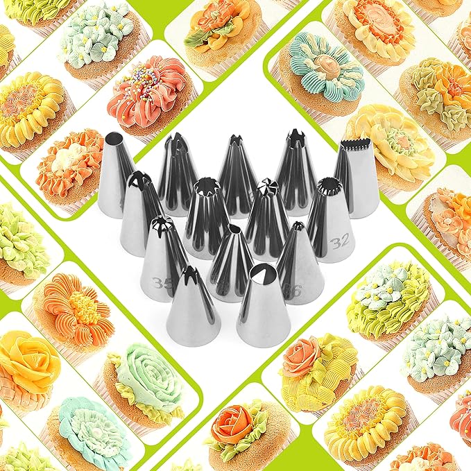 FIVETASCake Decorating kit for Beginners-52 Numbered Icing Tips with Pattern Chart,2 Flower Nails and 1 Coupler.Piping Tips Set with storage box.