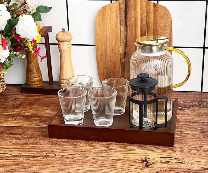 Serving Tray with Handles, 13" x 8.7" Bamboo Tray | Serving Platter for Coffee Table, Tray for Bed, Couch, Ottoman, Kitchen Counter, Rustic Home Decor & Entertaining Essentials