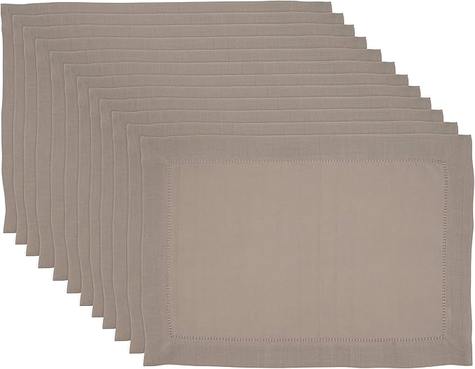 SARO LIFESTYLE Hemstitched Border Placemat (Set of 12), Taupe, 14"x20"