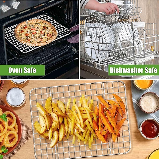 Homikit 3 Pack Cooling Rack Set, 12" x 9" Stainless Steel Baking Rack for Bacon Bread Pizza, Metal Wire Oven Racks for Cooking Roasting Fit Quarter Sheet Pan, Rust Free & Dishwasher Safe