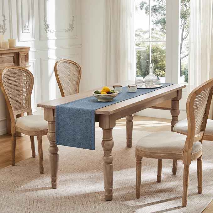 ZeeMart Burlap Style Farmhouse Table Runners 72 Inches Long, Blue Rustic Woven Dining Table Runner for Everyday Use, 14x72 Inches, Blue