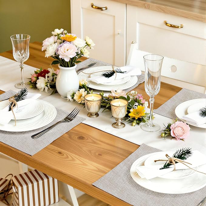homing Faux Leather Heat Resistant Placemats 12 Packs, Waterproof Wipeable Dining PU Place Mats for Indoor & Outdoor, Easy to Clean, Beige