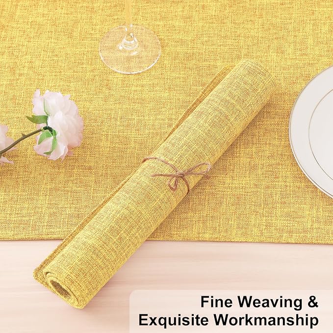 Homaxy Cloths Placemats for Dining Table Set of 4, Heat Resistant Washable Cotton Linen Blend Table Mats, Place Mats for Indoor Outdoor Party Kitchen Decoration, 13" x 19", Mustard Yellow
