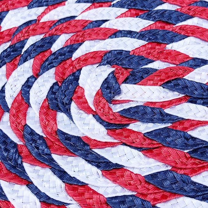 CAIT CHAPMAN HOME COLLECTION Americana July 4th 12"x18"-Oval Braided Woven Polypropylene Plastic Placemats, Set of 6