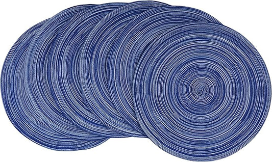 WAZAIGUR Red-A，Placemats,Round Placemats for Dining Table Set of 6 Woven Heat Resistant Non-Slip Kitchen Table Mats Diameter 14 inch(Blue)