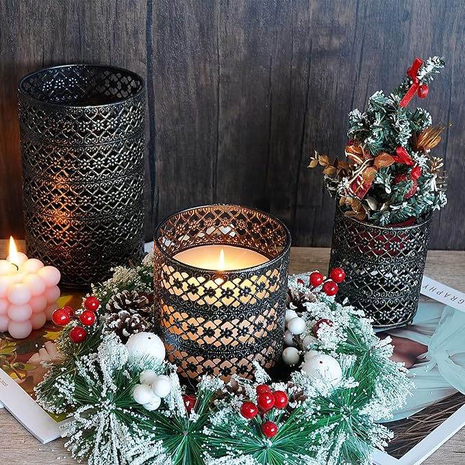 Metal Candle Holders Set of 3, Decorative Tealight Candle Holder Sets, Candlestick for Pillar Vintage Style Perfect for Tabletop Centerpieces Home Decor Wedding Parties Events