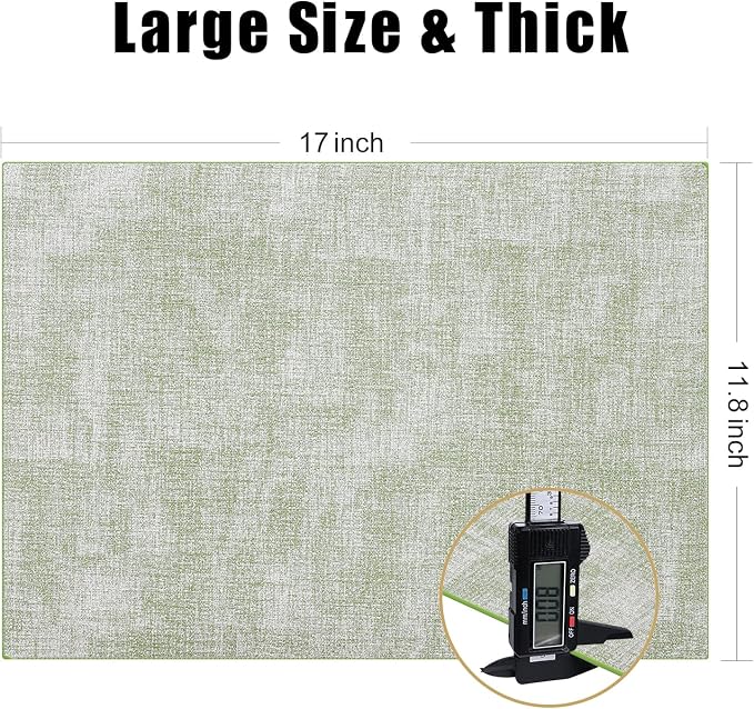 Homaxy Faux Leather Heat Resistant Placemats for Dining Table Set of 6, Waterproof Wipeable Washable PU Table Mats, Easy to Clean Anti-Slip Place Mats, 11.8" x 17", Grass Green