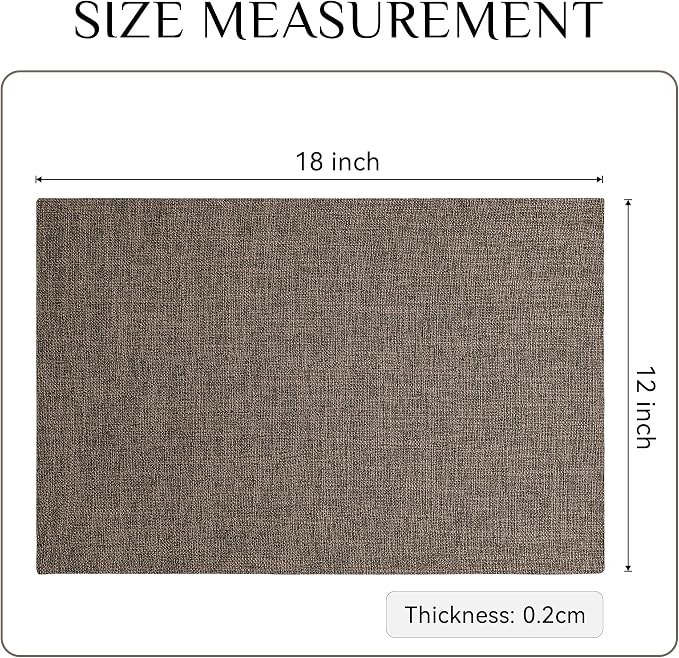 Softalker Faux Linen Placemats Set of 4-12 x 18 Inch, Heat Resistant Double Layered Durable Burlap Farmhouse Place Mats, Non-Slip Washable Rustic Table Mats for Dining, Kitchen, Party（Brown