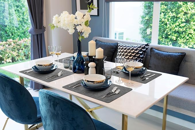 More Décor Faux Leather Placemats Set of 4 for Dining Table – Waterproof, Wipeable, Washable, Stain & Heat Resistant, Non-Slip Table Mats – 12 X 17 Inch, Dark Grey