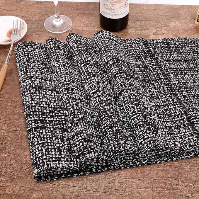 Urban Villa Set of 6 Blak Placemats for Dining Table 100% CottonPlacemats 14''x20'' Over Sized Tablemats Placemats Black/White Two Tone Tablemats for Family Dinners Wedding Parties Everyday Use