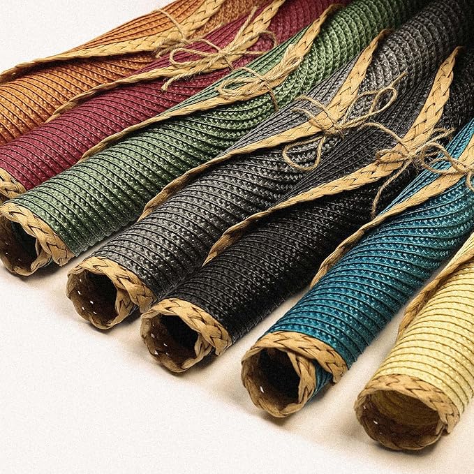 Noctiflorous Braided Round Placemats Set of 6, 15 Inch Woven Table Mats, Non-Slip Washable Thin Edge Place Mats for Kitchen Dining Table Decor (Green, 6)
