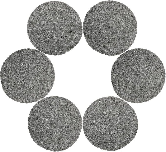 Topotdor Round Placemats Heat-Resistant Stain Resistant Anti-Skid Washable Polyproplene Table Mats Placemats (Set of 6, Braided-Gray)
