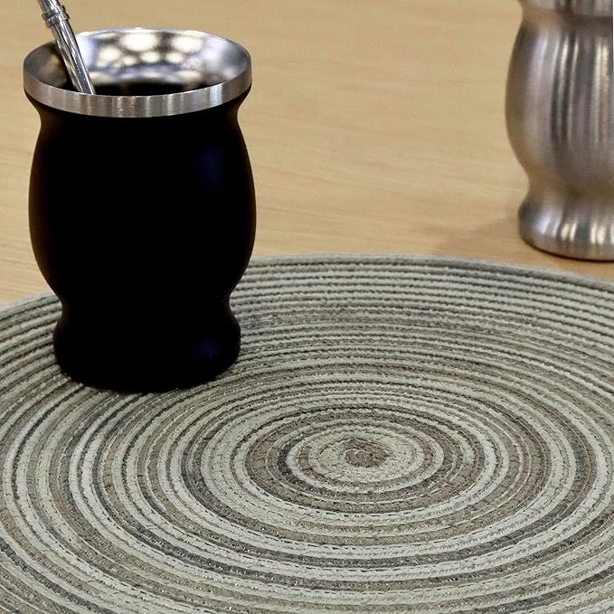 Youyi Round Braided Placemats Set of 8, 15 Inch Place Mats Washable Heat Stain Resistant Resistant Non-Slip Modern Farmhouse Table Mats for Kitchen Decor, Light Gray