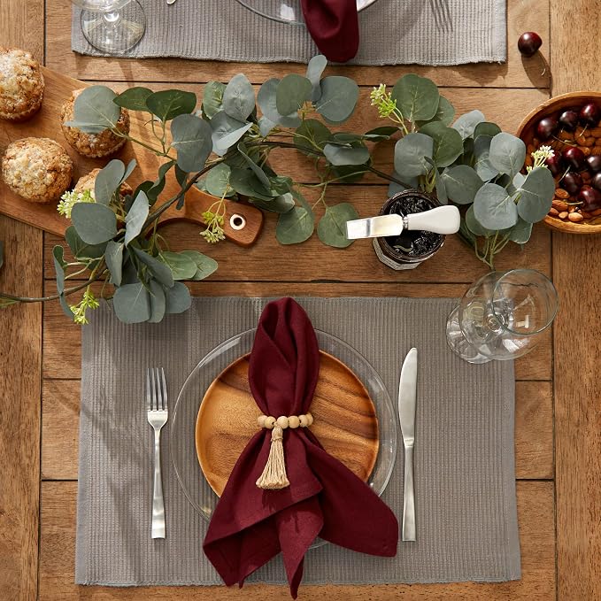 DII Basic Everyday Ribbed Tabletop 100% Cotton, Placemat Set, 13x19, Gray, 6 Piece