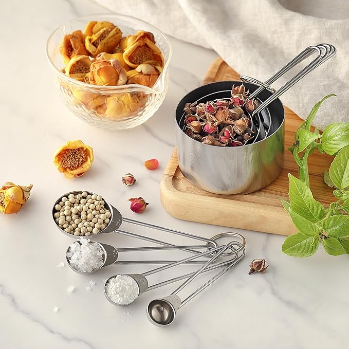 8PCS Measuring Cups, OHOLA Stainless Steel Measuring Cups and Spoons Set, Great for Cooking and Baking