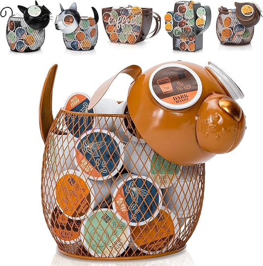 Made Easy Kit Coffee Pod Organizer - Home Coffee Bar Functional Décor - Café Station Countertop Storage Accessories (Brown Dog)