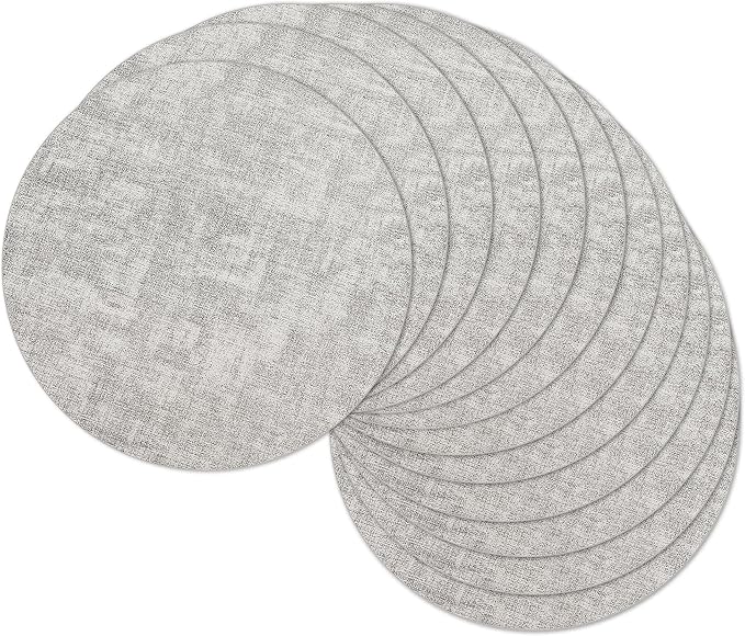 13" Round Placemats Set of 12, Reversible Faux Leather Heat Resistant Table Mats, 100% Waterproof Oilproof Wipeable Table Protective Placemats for Vinyl, Washable for Indoor (12, Light Grey)