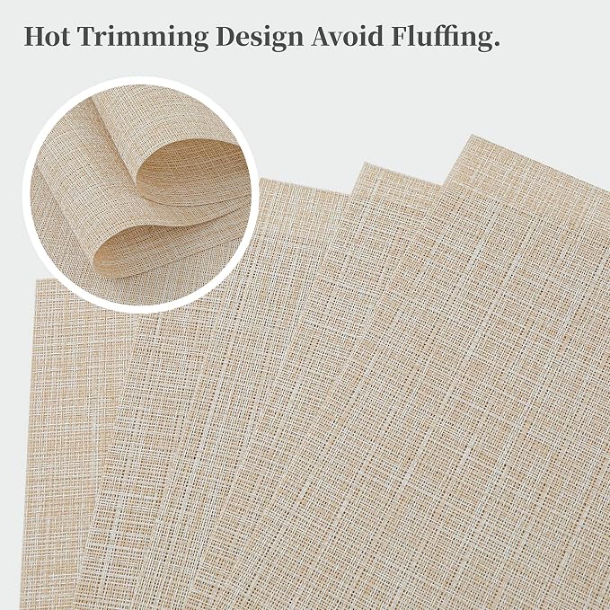 Leetaltree Beige Placemats Set of 4 - Heat-Resistant, Non-Slip Table Mats, Washable Woven Vinyl for Indoor & Outdoor Dining