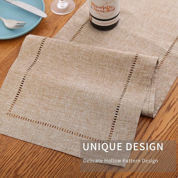 Tosewever Decorative Linen Table Runner Farmhouse Style Tabletop Collection 14 x 72 Inches Table Runners for Everyday Dining Wedding Party Holiday Home Decor (14" x 72", Light Coffee/Straight)