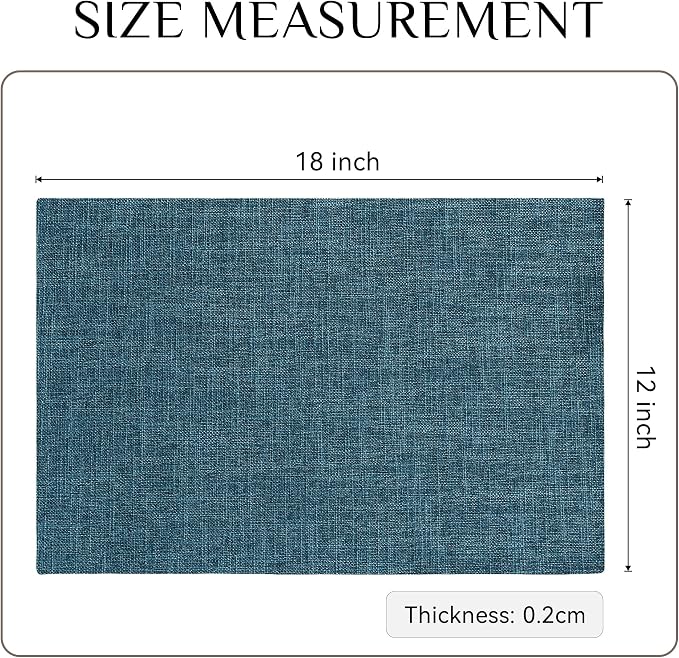 Softalker Faux Linen Placemats Set of 8-12 x 18 Inch, Heat Resistant Double Layered Durable Burlap Farmhouse Place Mats, Non-Slip Washable Rustic Table Mats for Dining, Kitchen, Party（Teal