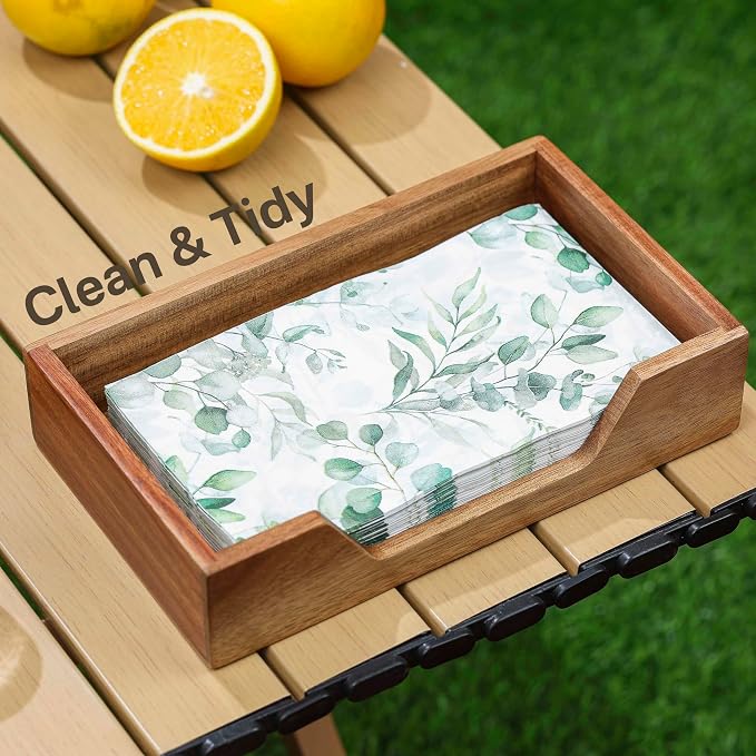 Guest Towel Napkin Holder, Disposable Hand Towel Holder for Bathroom, Wooden Guest Towel Holder Tray with Big Side Opening, Rectangular Farmhouse Cocktail Napkin Holder, Kitchen Dining Tabletop Decor