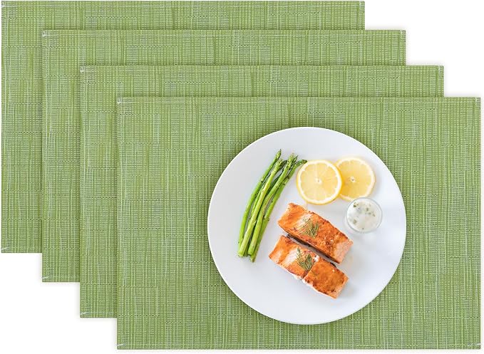 Bloss Placemats Set of 4, Linen Woven Place Mats for Kitchen Table Indoor/Outdoor, 12" x 18" Washable Placemat Dining Table Mats