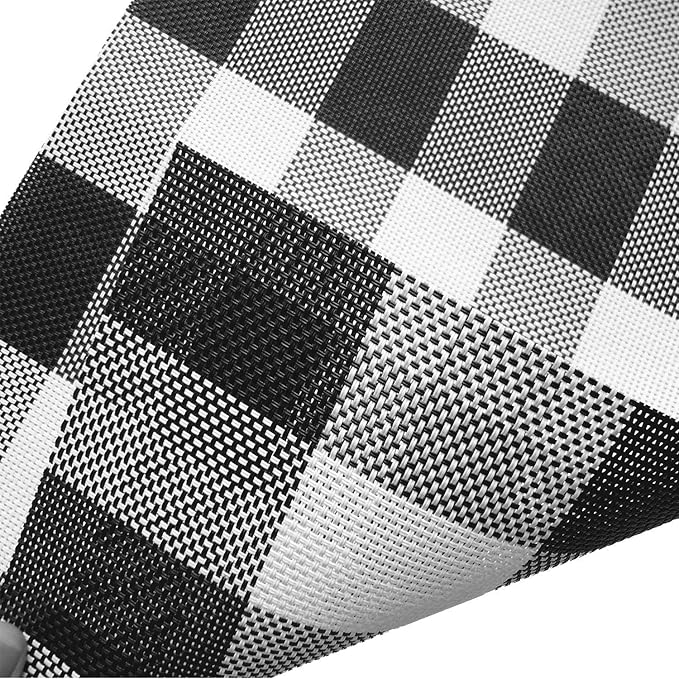 Ukeler Placemats Set of 4- Buffalo Check Plaid Placemats Woven PVC Kitchen Table Mats Anti-Skid Washable Vinyl Placemats for Dining Table, Black and White