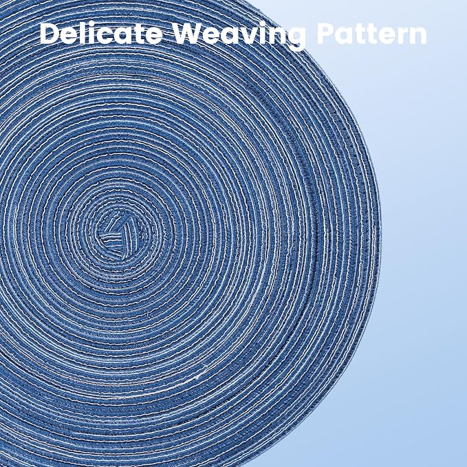 15'' Round Woven Placemats Set of 6, Natural Heat Resistant Washable Non-Slip Woven Table Mats -Blue