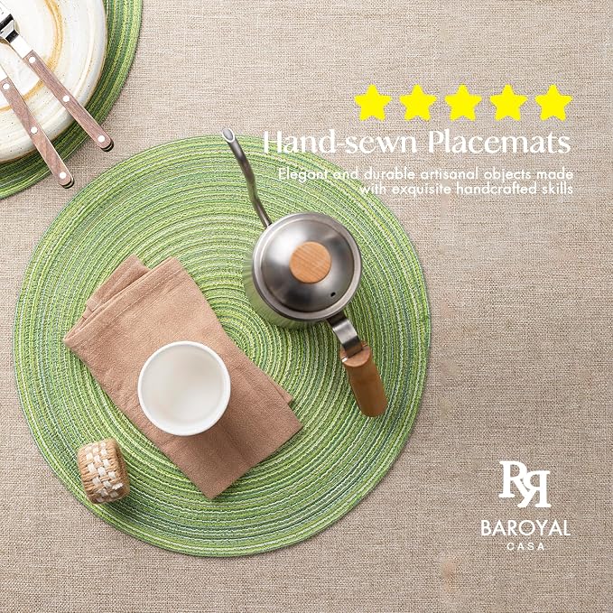 Round Placemats Set of 8 Woven Placemats Washable Braided Table Mats for Dining Table Heat Resistant Non-Slip Circle Place Mats(Green)