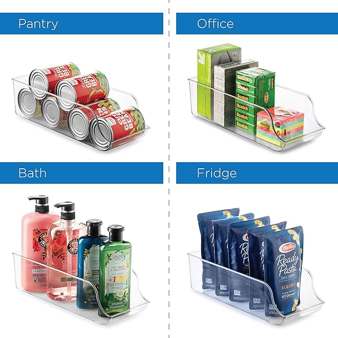 Set Of 6 Refrigerator Organizer Bins - Stackable Fridge Organizers for Freezer, Kitchen, Countertops, Cabinets - Clear Plastic Pantry Storage Racks