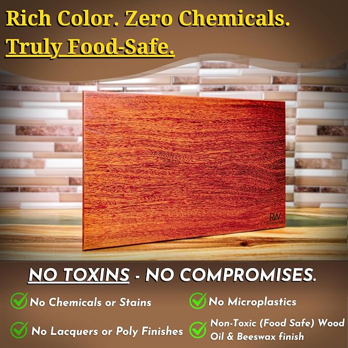Red Teak Wood Cutting Board, Scratch & Warp Resistant, Premium Hardwood Wooden Cutting Board with Handles & Non-Slip Feet, For Meat, Vegetables & Charcuterie (17x11x0.75)