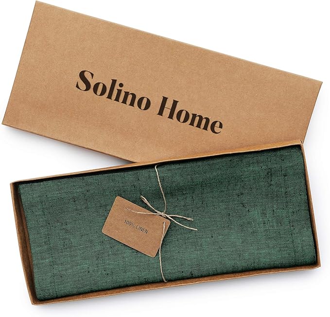 Solino Home Linen Table Runner 144 Inches Long - Athena, 100% Pure Linen Forest Green 14 x 144 Inch Table Runner for Dining