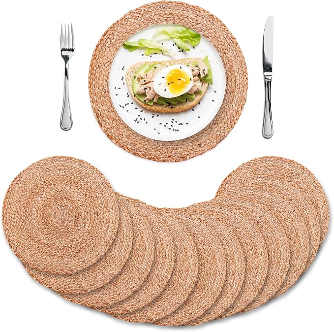 Eco Crave Natural Jute Placemats Set of 12, Round Woven Table Mats, 13 Inch Rattan Charger Plates, Bulk Set for Weddings, Parties & Events