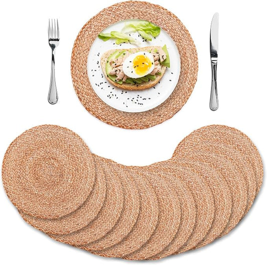 Eco Crave Natural Jute Placemats Set of 12, Round Woven Table Mats, 13 Inch Rattan Charger Plates, Bulk Set for Weddings, Parties & Events