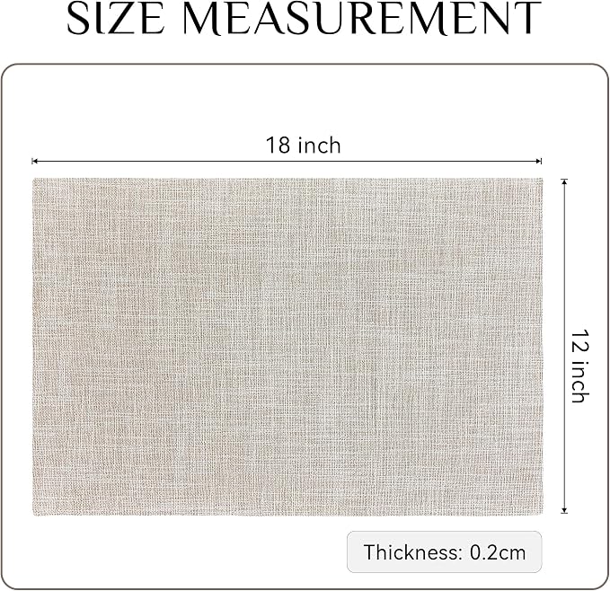 Softalker Faux Linen Placemats Set of 8-12 x 18 Inch, Heat Resistant Double Layered Durable Burlap Farmhouse Place Mats, Non-Slip Washable Rustic Table Mats for Dining, Kitchen, Party（Cream