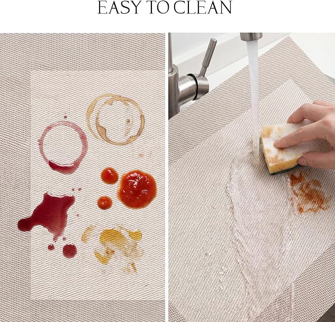 Placemats Set of 6-Heat Resistant Non-Slip Washable Table Mats for Dining Table,PVC Vinyl Woven,12 x 18 inch Beige