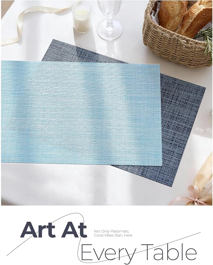 Leetaltree Soft Sky Blue Woven Placemats Set of 24 - Heat Resistant Non-Slip Place mats for Dining Table, Washable Durable PVC Vinyl Woven Table Mats(Sky Blue, 24)